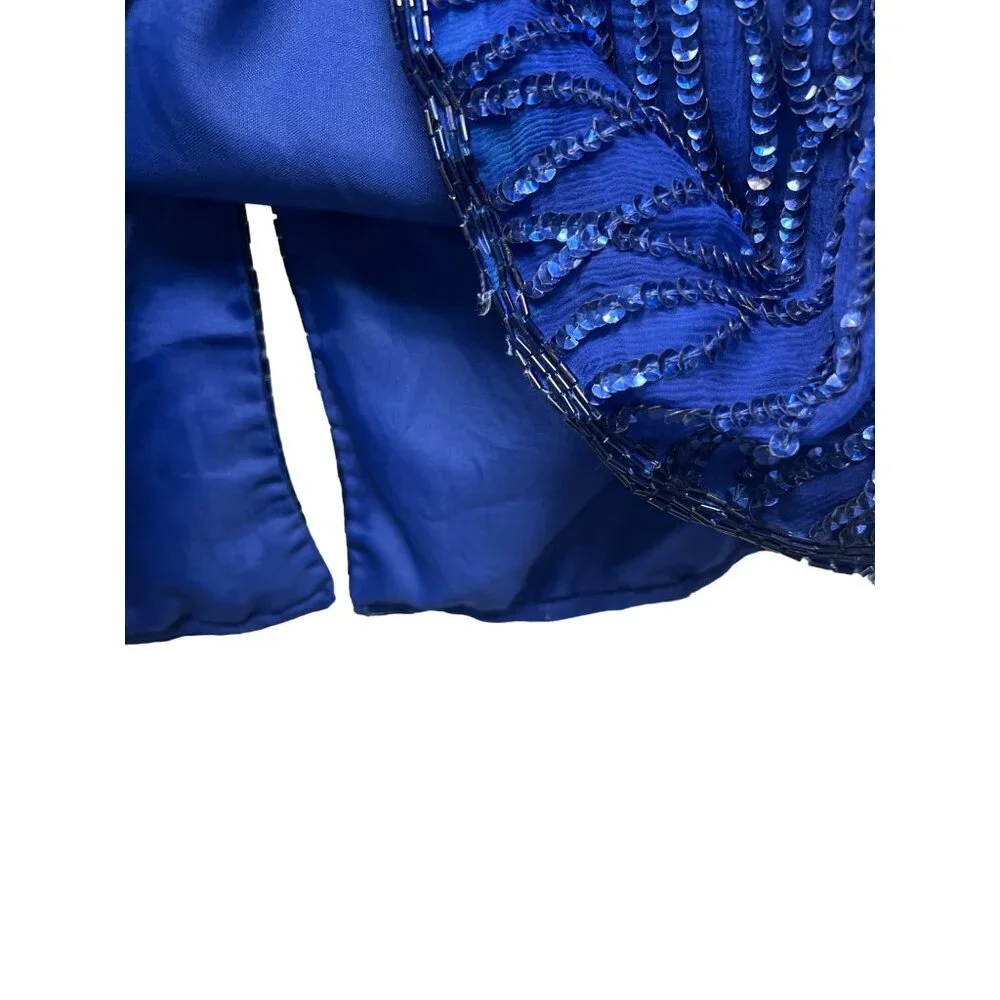 Laurence Kazar Vintage 80's Royal Blue Silk Sequin Cocktail Dress and Purse - Picture 5 of 11